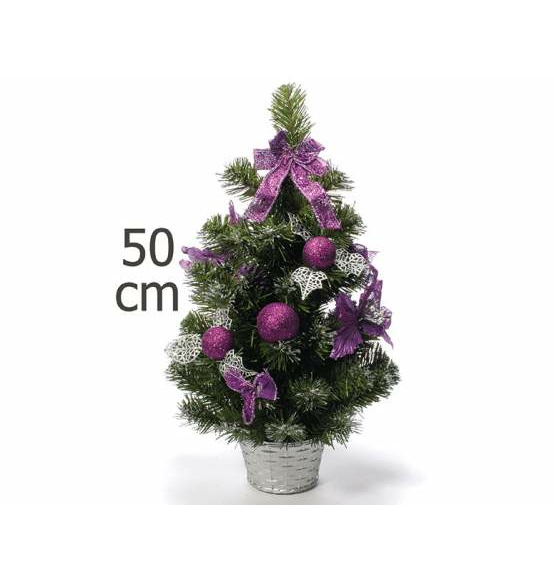 Albero di natale artificiale con decori viola