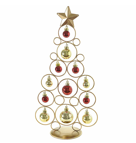 Albero di Natale decorativo in metallo color oro con 12 palline