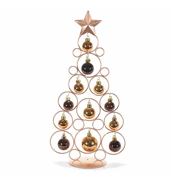 Albero di Natale decorativo in metallo color bronzo con 12 palline
