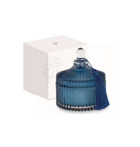 Bomboniera Matrimonio candela grande con vasetto in vetro e nappina blu idea originale 2023