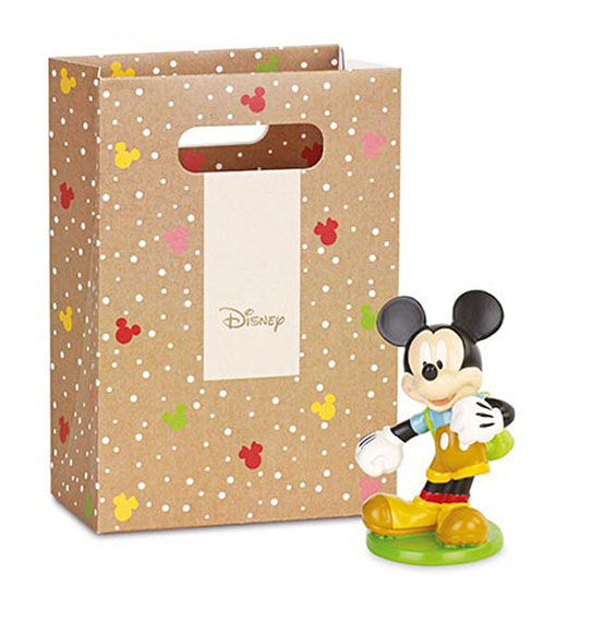 Bomboniera Disney Battesimo Mickey con zaino in resina con shoppers cm. 9