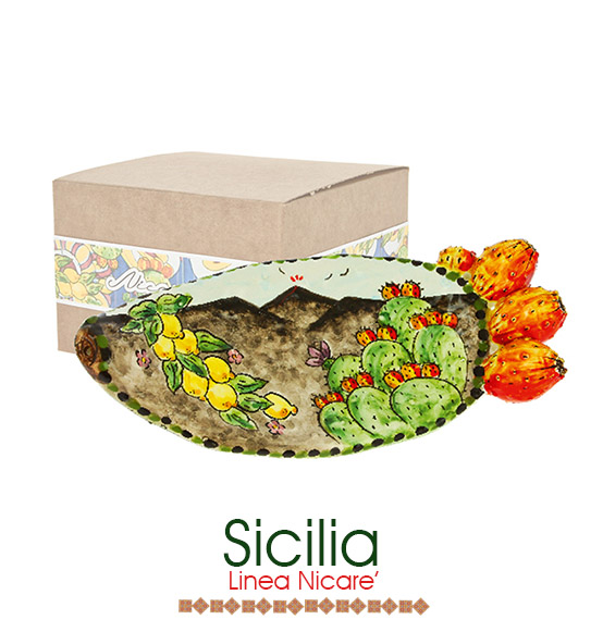 Bomboniera Tema Sicilia Svuotatasche Ceramica + Box cm. 10x23x6h.