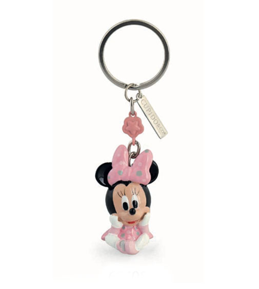 Bomboniera portachiavi in resina minnie battesimo disney rosa cm. 9,5