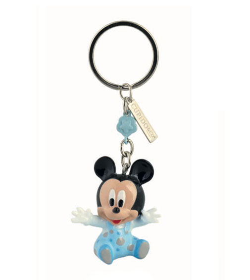 Bomboniera portachiavi in resina topolino battesimo disney celeste cm. 10