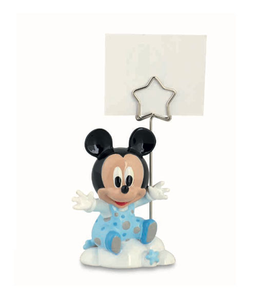 Bomboniera memo clip segnaposto topolino battesimo disney celeste cm. 8,5 con shopper box