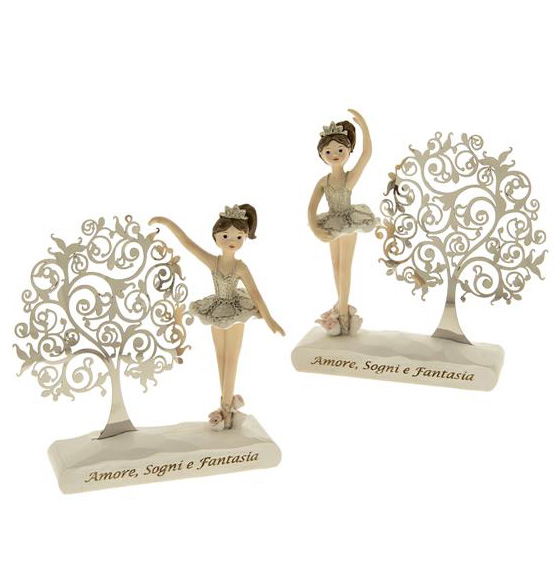 Bomboniera Battesimo/comunione Ballerina di danza classica piccola glitter con albero della vita cm.13 Linea "Regina"