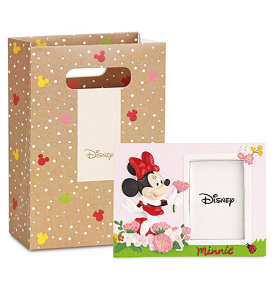 Bomboniera portafoto Disney Minnie con fiori include shoppers cm. 5X11,5