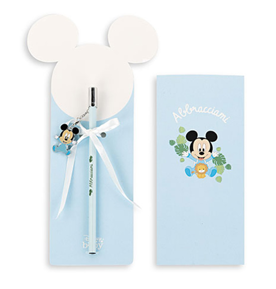 Bomboniera Matita Disney azzurro con ciondolino con Mickey baby include bustina regalo