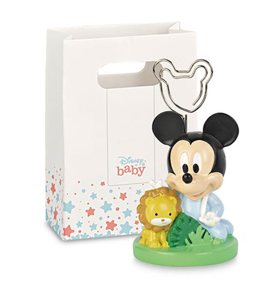 Bomboniera Disney Mickey baby azzurro memo clip con leoncino e shopper