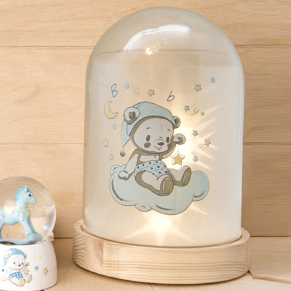 Bomboniera battesimo nascita lampada orsetto celeste cm. dm. 11x16h