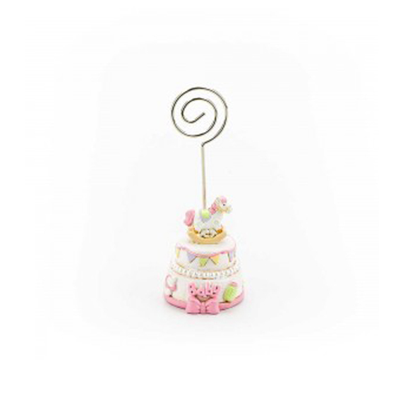 Bomboniera battesimo memo clip torta baby con cavallo rosa cm. 3,5X10