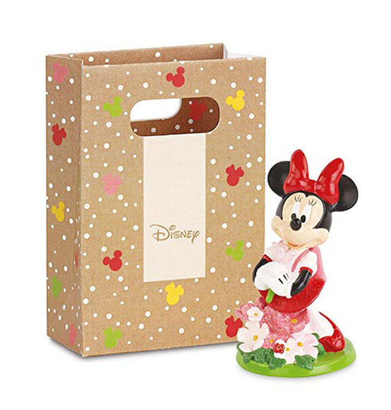 Bomboniera Disney Battesimo Minnie con fiori in resina con shoppers cm. 10