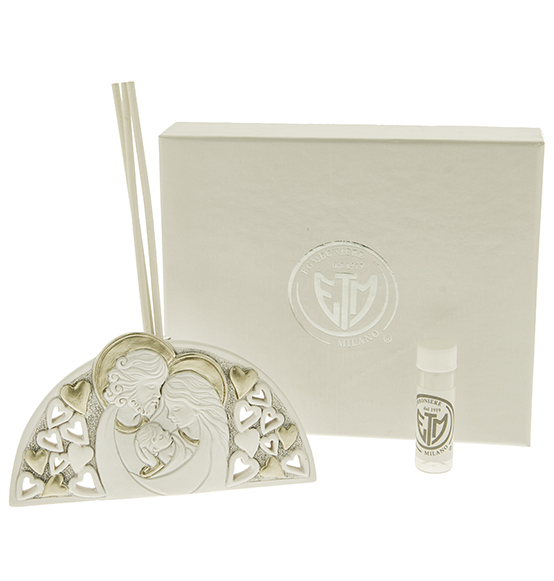 Bomboniera Profumatore in polvere di marmo con sacra famiglia include profumo e scatola regalo cm. 12 Linea "Silver"