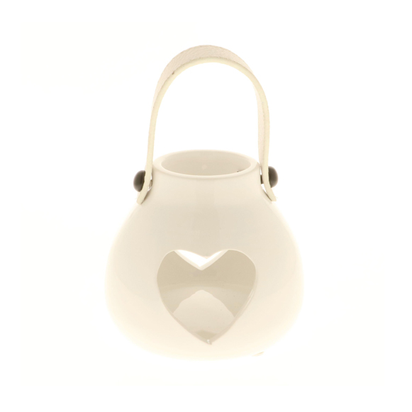 Bomboniera matrimonio lanterna in porcellana bianca con foro a forma di cuore cm 10h