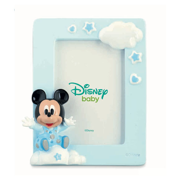 Bomboniera Disney portafoto in resina topolino celeste baby su nuvoletta