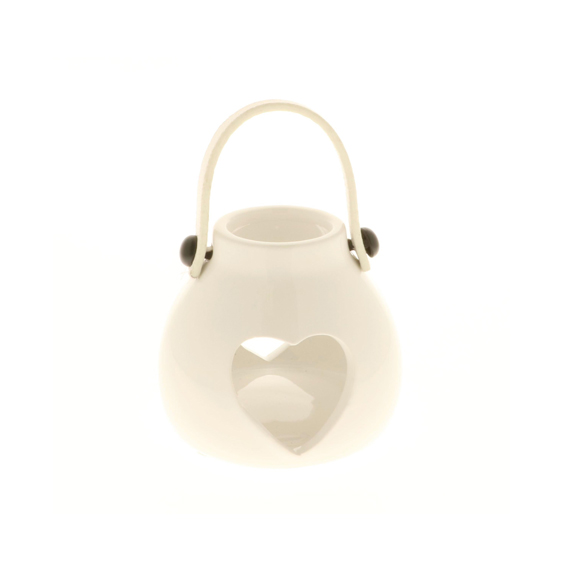 Bomboniera nozze lanterna in porcellana bianca con foro a forma di cuore cm 8h