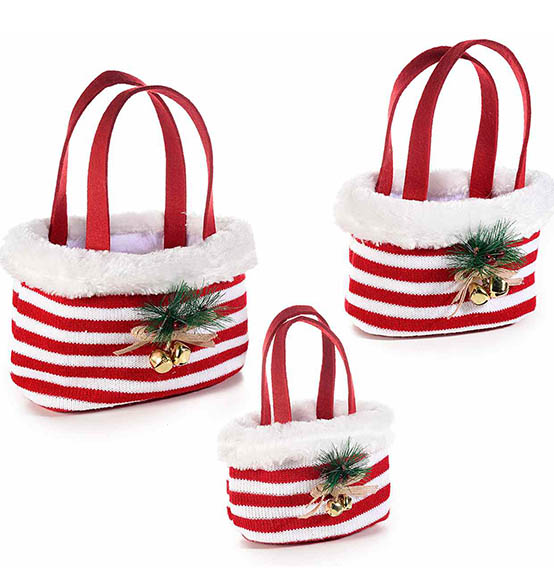 6pz. Borsette in stoffa effetto maglia con decorazioni natalizie e campanelle