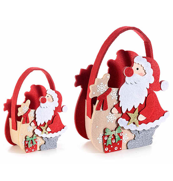 4pz. Borsette in panno rosso con Babbo Natale con stella glitter oro