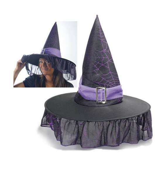 Cappello Halloween strega in stoffa con ragnatela