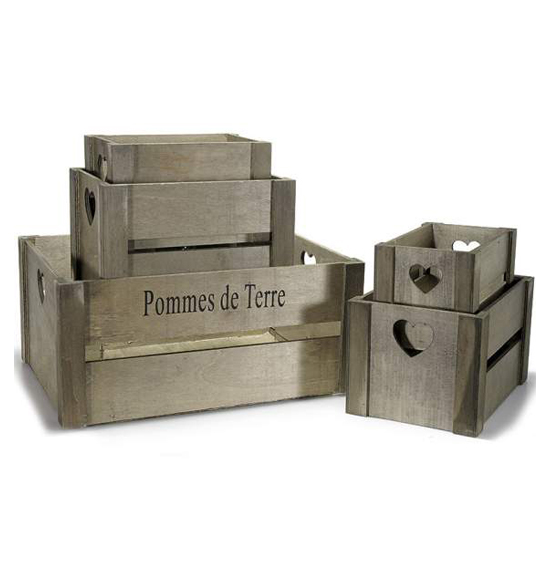 1 set da 5 pezzi Cassette decorative in legno con scritta e intarsio a cuore Ass. in 3 misure