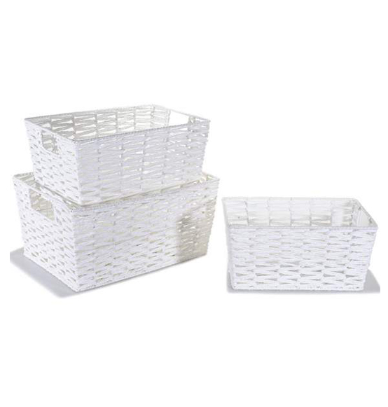 1Set da 3Pz Cestino rettangolare in carta bianca intrecciata Ass. in 3 misure cm 37,5 x 26 x 18,5 H Medio: 33 x 22 x 16,5 H - Piccolo: 29 x 18 x 14,5 H