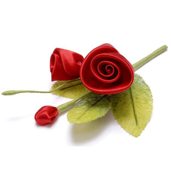 24Pz Decorazione mazzolino di rose in raso Ø fiore cm 3,5 cm x 13 H