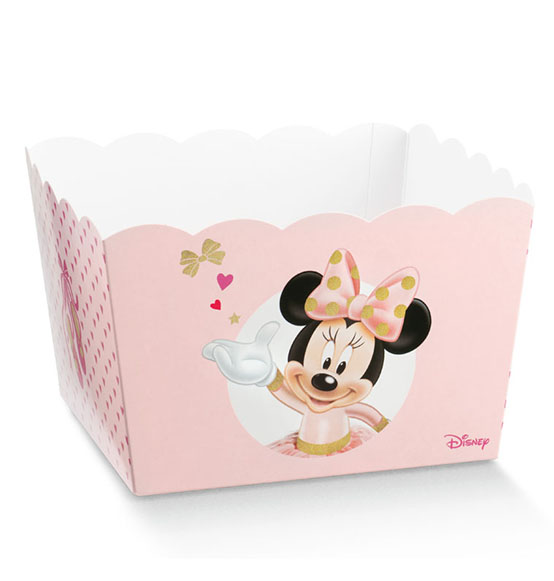 Scatola vaso confettata Disney Minnie Ballerina con glitter Battesimo Nascita mm. 16,5x16,5x12