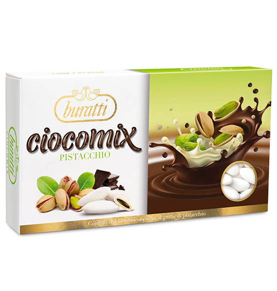 Confetti Buratti Ciocomix cioccolato bianco ed al latte colore bianco al gusto di Pistacchio 1kg.