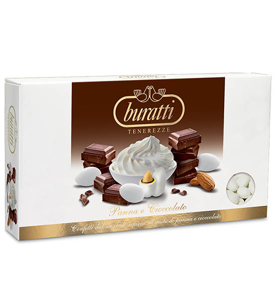 Confetti buratti ciocomandorla panna e cioccolato colore bianco 1kg.