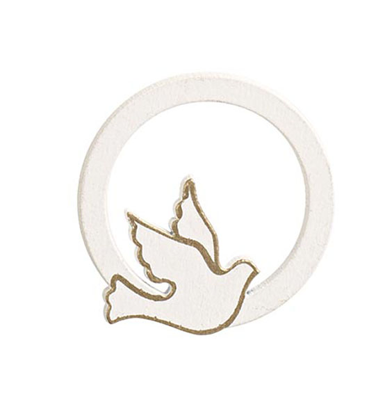 Decorazione comunione cerchio bianco con colomba oro in legno diam. cm.3,7