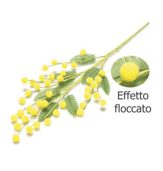 10Pz Decorazioni Mazzolino di mimosa artificiale con fiore in floccato