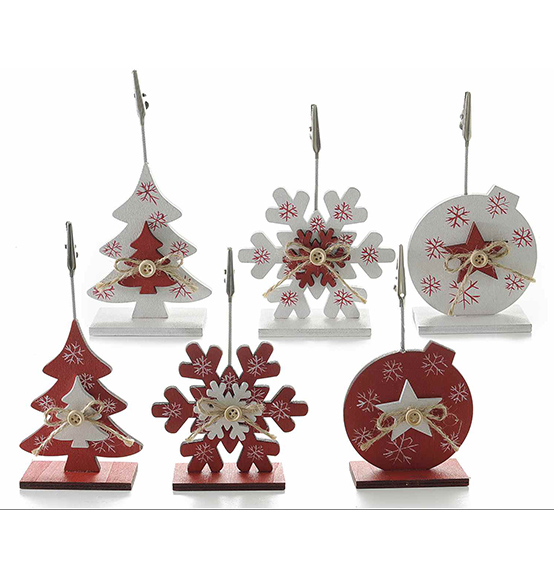 24pz. Memo clip porta foto natalizio in legno colorato con fiocco e bottone decorativo