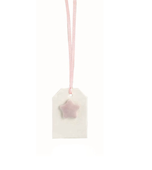 12pz. Decorazione tag bianco con stellina soft rosa cm. 4,8x7