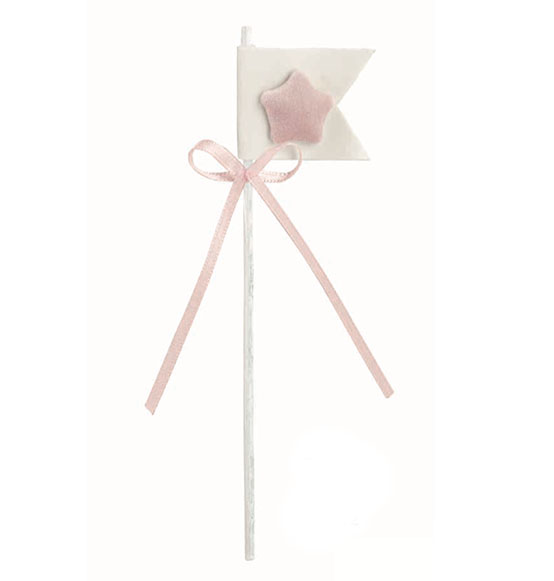 12pz. Decorazioni Bandierina bianca con stellina soft rosa cm. 19