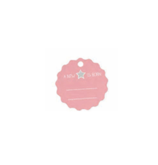 15pz. Etichetta decorativa tonda stelline rosa diam. mm. 50