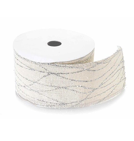 Nastro in cotone e juta con decori lurex argento cm. 5x5mt