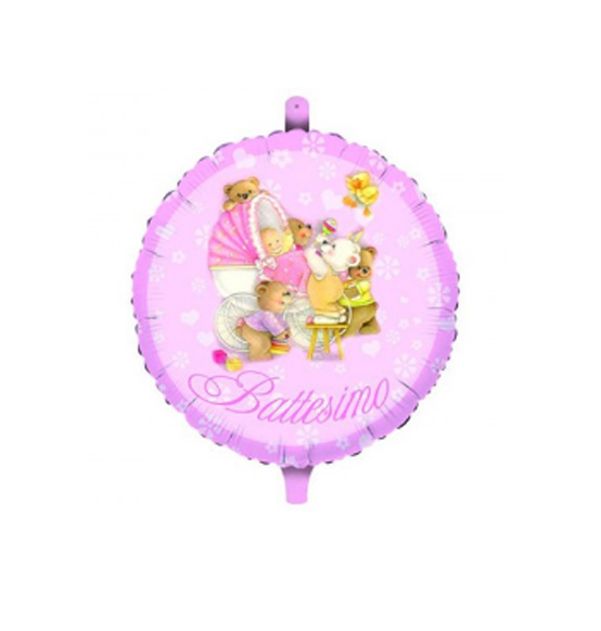 PALLONCINO IN MYLAR TONDO BATTESIMO ORSETTO ROSA CM 45