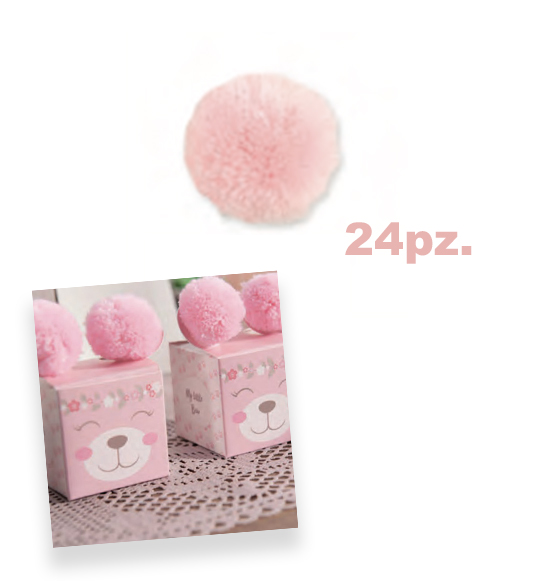 24pz. Applicazione decorazione Pon Pon Rosa diam. 2cm.