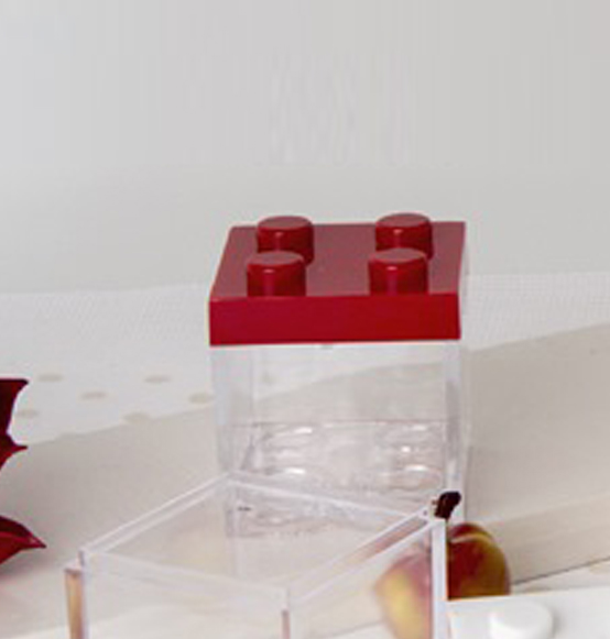 Scatola in plexiglass cubo portaconfetti costruzioni rosso mm. 50x50x50