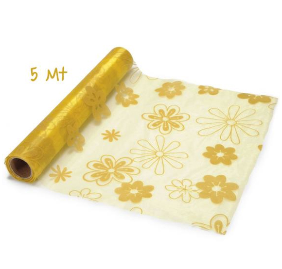 Rotolo d\'organza gialla con fiori cm. 36x5