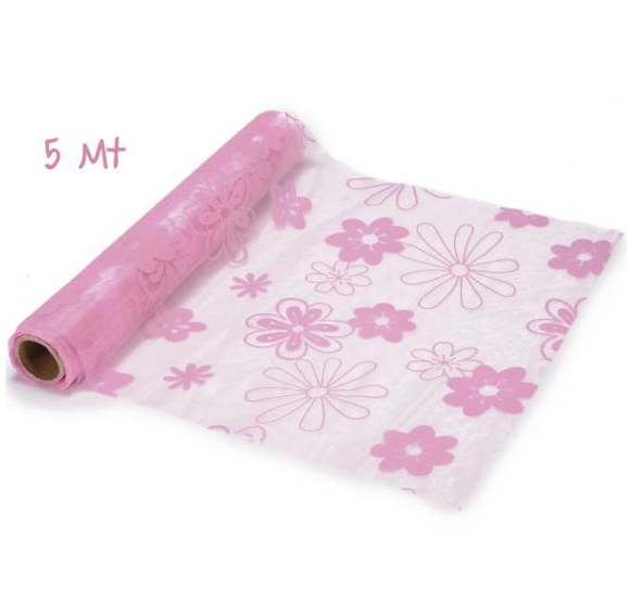 Rotolo d\'organza rosa con fiori cm. 36x5