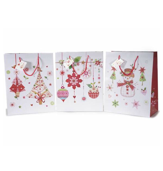 Sacchetto in carta con disegni natalizi cm. 26,5x13,5x32,5