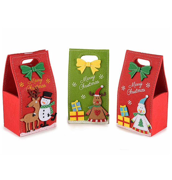 6pz. Scatole Borsette in panno colorato con decorazione natalizia