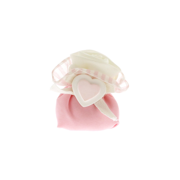 Sacchettino portaconfetti nascita rosa con cuore in gesso cm. 8