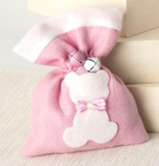 Sacchettini portaconfetti nascita rosa con campanelle e sagoma orsacchiotto Linea BEAR 10X13 CM