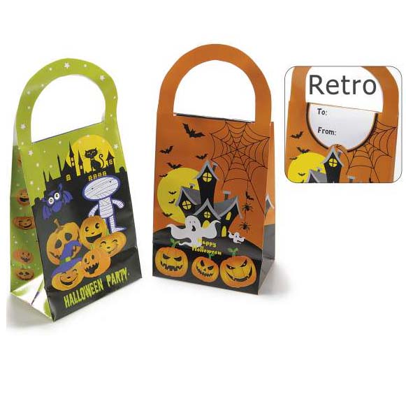 36Pz Sacchetto Halloween porta dolcetti in carta stampata con manico cm 10x6,5x15,5H