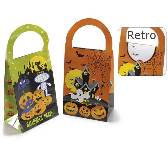 36Pz Sacchetto Halloween porta dolcetti in carta stampata con manico cm 10x6,5x15,5H