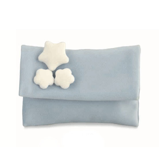 Sacchetto busta portaconfetti soft celeste con 3 stelle bianche cm. 9,5x7,5