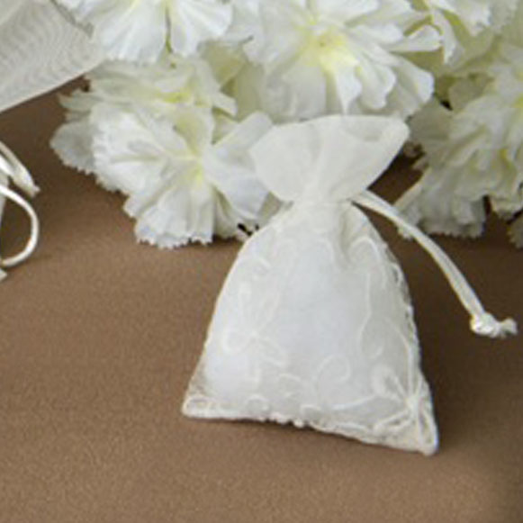 Sacchetto portaconfetti nozze bianco con ricami cm 8X10