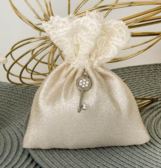 Sacchetti portaconfetti nozze d'oro con ciondolo chiave con strass Linea STRASS 10X12 CM